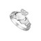 Sterling Silver Maid's Claddagh Ring. Made in Dublin Ireland Sizes 4-8. This elegant sterling silver ring for women features the iconic Claddagh symbol evoking love, loyalty and friendship. The Claddagh represents devotion, and echoes the words of the Irish sailor who first crafted it for his sweetheart: “With these hands I give you my heart, and I crown it with my love”. This sterling silver ring has been Irish hallmarked in Dublin Castle.

There are a couple of legends surrounding the origin of the Claddagh ring. One prominent legend that bears some historic truth is that of a man named Richard Joyce, a member of the Joyce clan and a native of Galway Ireland. Richard left his town to work in the West Indies, intending to marry his love when he returned. However, Richard's ship was captured and he was sold into slavery to a Moorish goldsmith. In Algiers, with his new master, Richard trained in his craft. When William III became king, he demanded the Moors release all British prisoners. As a result, Richard Joyce was set free. The goldsmith had such a great amount of respect for Richard that he offered him his daughter and half his wealth if he stayed. Richard denied the goldsmith's offer and returned home to marry his love who awaited his return. During his time with the Moors, Richard, then a slave, forged a ring as a symbol of his love back home. Upon his return, Richard presented her with the (Claddagh) ring and they were married. An Irish love story for the ages that inspires all of us today.