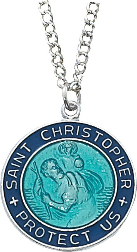 HMH Religious Large Sterling St Christopher Medal Necklace