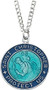 Blue Enamel "Surfer" Style St. Christopher 13/16" Round Medal. St Christopher Sterling Silver Surfer Medal comes on a 20" Stainless Steel Chain.  