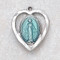 Rhodium Plated Pewter Blue Enameled Miraculous Medal in Heart Shaped Pendant. Comes on 18" chain. Dimension: 9/16" X 1/2"