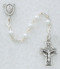 Celtic Cross Pewter Rosary with Miraculous Medal Centerpiece. Five MM White Pearl Beads. Great Communion gift!