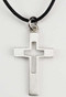 Boy's Pewter 1 1/4" Cross Pendant on a 18" Black Leather Cord. Adjustable to 20"