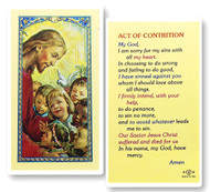 Jesus and Young Children on Front of Card. Laminated Holy Card with the Act of Contrition on Back of Card