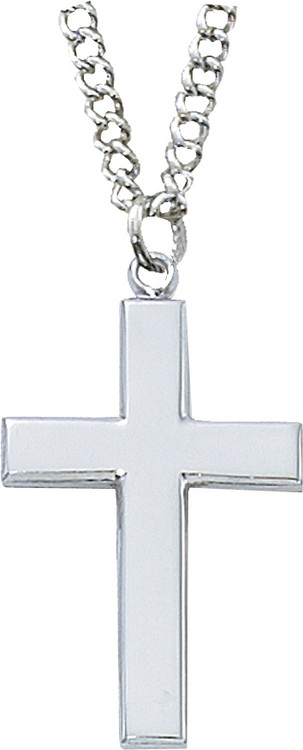 1 1/4"L Sterling Silver Cross on 24" Stainless Steel Chain