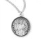 Round St. Andrew Sterling silver medal with a 20" genuine rhodium plated chain. Comes in a deluxe velour gift box. Engraving option available. Made in the USA