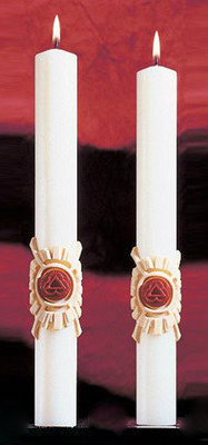 Holy Trinity Side Altar Candles. Enhance the Presence of the Paschal Candle-a perfect decorative touch!. 51% Beeswax ~ Made in the USA
Add beauty to your sanctuary with the Holy Trinity Side Altar Candles.
• These altar candles perfectly complement the Holy Trinity Paschal candle.
• Candles are available in sets of two.
• Colored bands around the base of the candles add a vibrant blueish-purple and shining silver to your sanctuary.
• Candles are made with 51% beeswax for a clean burn.
• Choose from four different sizes.
• Candles are made in the US.
Purchase these and other church supplies you need from St. Jude Shop.
