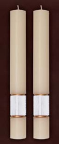 Gloria Side Candles to display with the larger paschal candle. Colors Available: Burgundy, Dark Blue, Gold, Green, Purple, & White Sold in Pairs