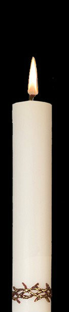 Enhance the presence of your Crown of Thorns Paschal Candle with a pair of beautiful complementing 51% Beeswax Altar Candles. Available in a variety of lengths and widths. Made in the USA!!

 