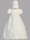 Amber ~ A gorgeous embroidered satin ribbon tulle Christening dress with bonnet. Sizes : 0-3m (7-12lb), 3-6m (12.5-16lbs) , 6-12m (16.5-20lbs), 12-18m 24.5-27lbs). Made In USA