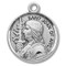 Saint Joan of Arc Medal ~ Round Sterling Silver Joan of Arc medal pendant comes with an 18" Genuine rhodium plated fine curb chain.  A deluxe velour gift box is included. Dimensions: 0.9" x 0.7"(22mm x 18mm)
Weight of medal: 3.3 Grams.
Made in the USA. Engraving Available