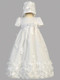 Clarice ~ White Floral Ribbon Tulle christening dress.  Made In USA
