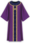 In Brugia, soft and light fabric of 100% wool. Banding and decoration around neck in damask fabric, bordered with gold braid; Adorned with hand embroidered cross. Unlined, Plain 'O' neck. Comes in Purple, White, Green, & Red. These items are imported from Europe. Please supply your Institution’s Federal ID # as to avoid an import tax.  Please allow 3-4 weeks for delivery if item is not in stock.