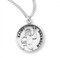 Round St. Brendan w/20" Chain-sterling silver St Brendan medal comes with a 20" genuine rhodium plated curb chain. A deluxe velour gift box is included. Dimensions: 0.9" x 0.7"(22mm x 18mm).  Engraving Option Available
