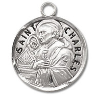 St Charles Round 7/8" (dime size) medal. Medal is sterling silver and comes with 20" genuine rhodium plated curb chain.  Medal presents in a deluxe velour gift box.  Made in the USA. Engraving option available.

 