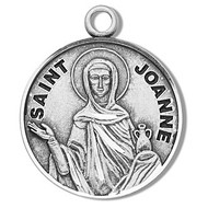Saint Joanne Medal ~ Round Sterling Silver St. Joanne medal/pendant comes on a 18" genuine rhodium-plated, stainless steel curb chain. A deluxe velour gift box is included. Made in the USA. Engraving Option Available