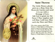 Laminated prayer card with gold foil embossed medal design on card. Prayer on reverse side. Approximately 2 1/4 x 3 1/4 inches. Printed in Italy