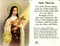 Laminated prayer card with gold foil embossed medal design on card. Prayer on reverse side. Approximately 2 1/4 x 3 1/4 inches. Printed in Italy