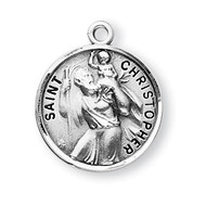Saint Christopher Medal  - St Christopher Round 7/8" medal. Medal is sterling silver and comes with 20" genuine rhodium plated curb chain.  Medal presents in a deluxe velour gift box.  Made in the USA. Engraving option available.

 