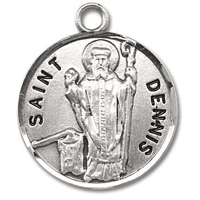 St Dennis Round 7/8" medal. Medal is sterling silver and comes with a 20" genuine rhodium plated curb chain.  Medal presents in a deluxe velour gift box.  Made in the USA. Engraving option available.

 