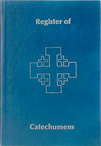 8 1/2" x 11" handsomely bound in dark blue imitation leather. Front cover stamped in gold with a 4" Jerusalem Cross. Hardback, 50 pages, Space for 200 entries.  Printed on ACID-FREE paper to outlast ordinary record books and are published with Ecclesiastical Approbation.