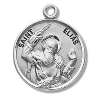 Saint Elias Medal - Round Solid .925 sterling silver St. Elias medal with a 20" Genuine rhodium plated curb chain. Medal comes in a deluxe velour gift box.  Engraving Available