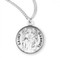 St. Gabriel Round 7/8" medal. Medal is sterling silver and comes with a 20" genuine rhodium plated curb chain.  Medal presents in a deluxe velour gift box.  Made in the USA. Engraving option available