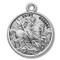 St. George Round 7/8" medal. Medal is sterling silver and comes with a 20" genuine rhodium plated curb chain.  Medal presents in a deluxe velour gift box.  Made in the USA. Engraving option available