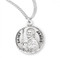 St. James Round 7/8" medal. Medal is sterling silver and comes with a 20" genuine rhodium plated curb chain.  Medal presents in a deluxe velour gift box.  Made in the USA. Engraving option available