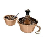 Metals available are bronze or brass. Finishes available are high polish or satin. Oven baked for durability. Supplied with spoon that is also available separately as an accessory