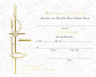 First Communion Certificates

50 - 8 x 10 Gold Foil Certificates per box

Laser Compatible include layout guides and wording ideas


(HG221) Matching Holy Cards
Size: 2-3/4" x 4-1/4"
100 per box

(TB 361)  Program Booklet
Size: 5" x 7"
100 per box
Gold foil