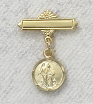 Gold on Sterling Silver Guardian Angel Baby Bar Pin.  Sterling Silver or Gold on Sterling Silver Guardian Angel Baby Bar Pin/Pendant. Engraving Available. Sized for baby, ideal gift for baptism! Made in the USA. 