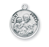 Round St. Joseph Sterling silver medal with a 20" genuine rhodium plated chain. Comes in a deluxe velour gift box.
Dimensions: 0.9" x 0.7"(22mm x 18mm)
Weight of medal: 3.3 Grams.
Engraving option available. Made in the USA