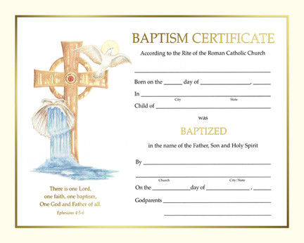  XS 102 ~ Pre Printed Certificate of Baptism, Spiritual Collection
50 - 8" x 10" gold foil certificates per box. Preprinted or Blank for computer printing. Laser compatible certificates include layout guides and wording ideas. Coordinating Godparents booklet is also available. (XS107)