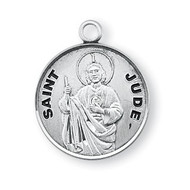 Saint Jude Medal ~ Round Sterling Silver St. Jude medal/pendant comes on a 20" genuine rhodium plated curb chain. A deluxe velour gift box is included.  Engraving Available