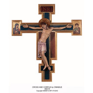 Corpus and Cross by Cimabue is created from Demetz Art Studio in Italy.  Statues can be cast in bronze, carved in wood, cast in fiberglas or carved in marble.  Cross Size Available: 42" x 38" ~ 60" x 54" ~ 78" x 71". Corpus Sizes Available: 24", 36', or 48". Please call 1.800.523.7604 for pricing