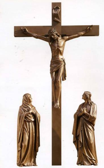 72" Life of Christ Crucifixion Group. Available in carved Linden Wood, Bronze, Marble, or Fiberglass. Please call 1.800.523.7604 for pricing