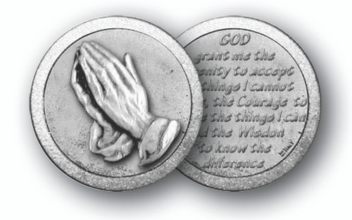 1.125" Praying Hands/SerenityPrayer Pocket Coin with Antique Silver Finish
"God, Grant me the serenity to accept the things I cannot change, the courage to change the things I can, and the wisdom to know the difference."