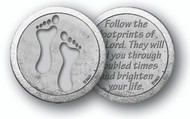 1.125"  "Footprints" 
Prayer Pocket Coin with Antique Silver Finish
"Follow the Footprints of the Lord. They will lead you through troubled times and brighten your life."