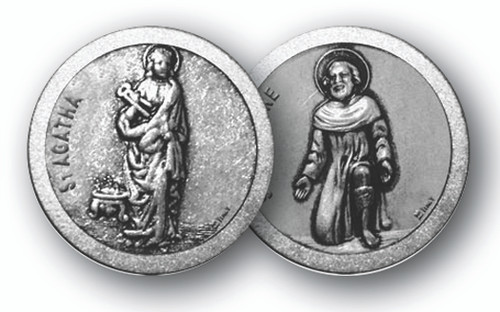 1.125"  "St. Agatha & St Peregrine"Patron Saints of Cancer
Prayer Pocket Coin with Antique Silver Finish