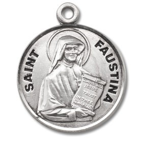 Saint Faustina Medal Round sterling silver St. (Maria) Faustina w/18" Chain with a genuine rhodium-plated, stainless steel chain in a deluxe velour gift box. Engraving Available

