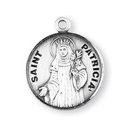 Saint Patricia Medal ~ Solid .925 sterling silver round St. Patricia medal/pendant. Saint Patricia is the Patron Saint of Naples.  An 18" Genuine rhodium plated curb chain and a deluxe velour gift box are included. Dimensions: 0.9" x 0.7"(22mm x 18mm). Made in the USA. Engraving Available