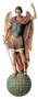 3/4 relief of Saint Michael
Finished in traditional colors with gold and silver decorations

Available in full round figure cast in fiberglass and polyester resin and full round carved in lindenwood
Sizes: 
Size of figure: (36) 36" (3')
Overall size: 56" (4'8")
Size of figure: (48) 48" (4')
Overall size: 70" (5'10")
