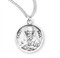Solid .925 sterling silver Saint Paul round medal-pendant. Saint Paul is the Patron Saint of musicians, priests, and tent makers. A 20" Genuine rhodium plated curb chain and a deluxe velour gift box are included. Dimensions: 0.9" x 0.7"(22mm x 18mm). Made in the USA. Engraving available