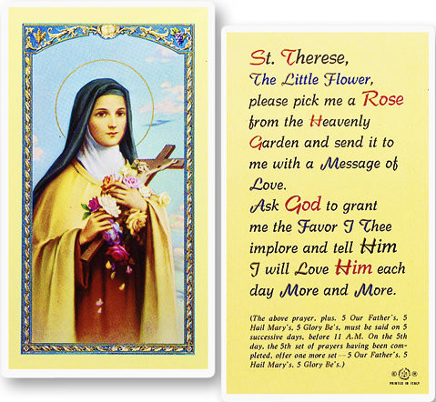 St. Therese Novena, Pick Me A Rose Prayer Laminated Holy Card - St ...