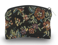 3" x 4" Black Flower Pattern Borcade Rosary Pouch. Black brocade rosary pouch comes with velvet lining and has a zipper closure.  Rosary not Included
