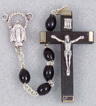 17.5" Imported Italian Polished Oval Black Boxwood Bead Rosary 