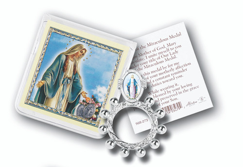Our Lady of Grace Finger Rosary, with Gold Stamped Holy Card
Packaged in a clear soft pouch, 3" x 3"  
Made in Italy