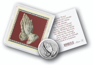 Serenity Pocket Coin with Gold Stamped Holy Card. Packaged in a Clear Soft Pouch 3" x 3"