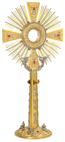 Gold and silver monstrance, Evangelists ostensorium, Monstrance with ruby stones
