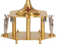 24k gold plated, two-tone bright and satin finish. Two angels and four medallions are oxidized silver plated.  Measures:  7˝H., 9-1⁄2˝ top plate, 14˝ base.